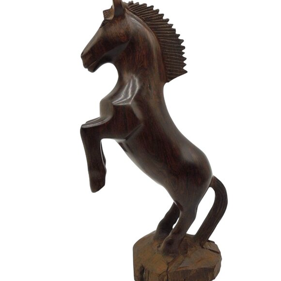 WOODEN HORSE Rearing Figurine Prancing Brown Sculpture Vintage 13" - Picture 12 of 12